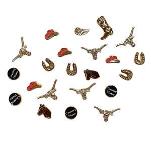 Lot of 24 Pcs Floating Locket Charms Country Music Cowgirl Horses Hat Horseshoes